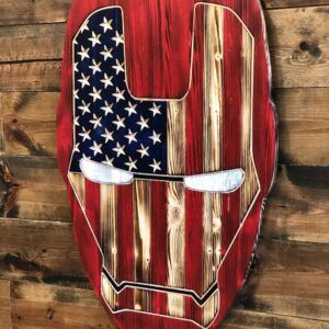 Marvel Iron Man American Flag Rustic Wood Wall Art