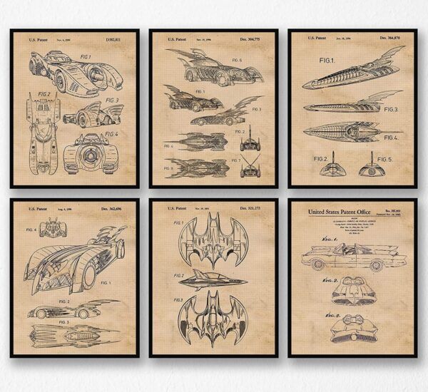 Gift Ideas For DC Comics Batman Land Sea Air Patent Poster Print Set