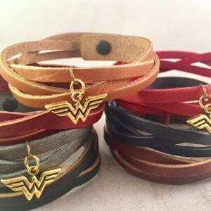 Gift Ideas For DC Comics Wonder Woman Leather Wrap Charm Bracelet