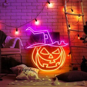 Pumpkin In Witch Hat Neon Sign