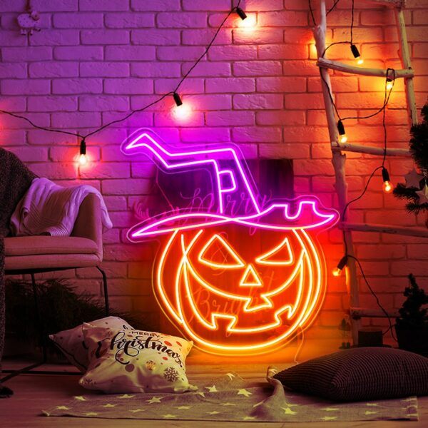 Pumpkin In Witch Hat Neon Sign