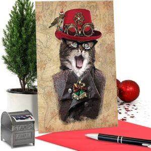 Steampunk Cats Christmas Card Set