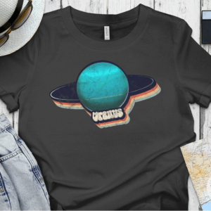 Show your shagadelic love of the planets with this stylish t-shirt Retro Uranus Graphic Apparel featuring a worn look in a far-out style.